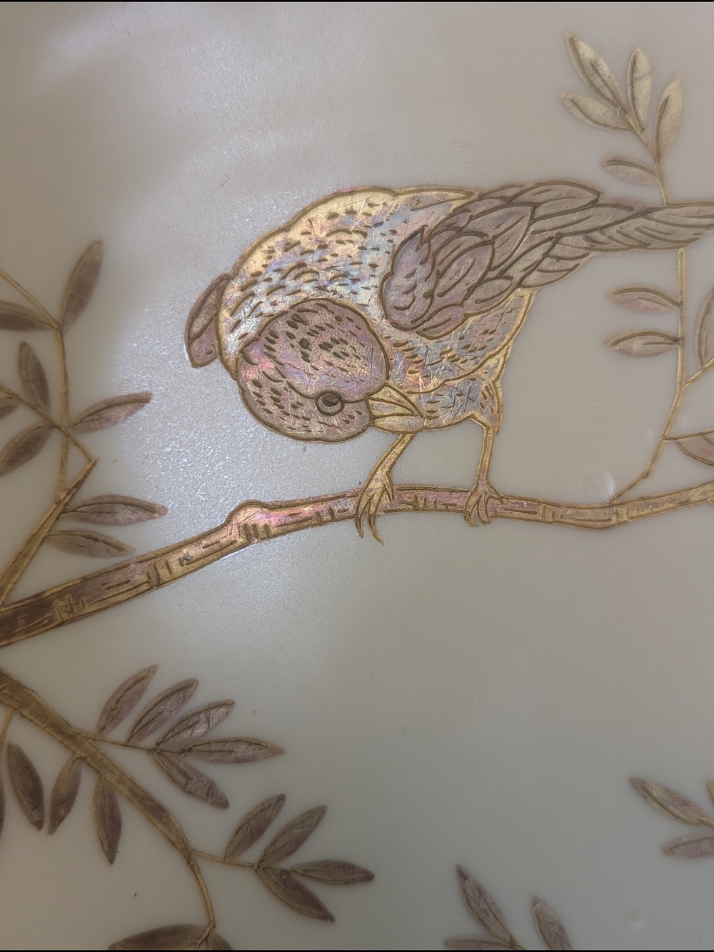 St. Germain French Porcelain Bird Plate - Hand-Painted Gold Luster 9.5 Antique